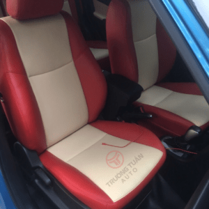 Bộ áo bọc ghế ô tô da công nghiệp màu trắng phối viền đỏ 039