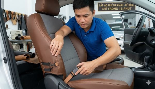 Áo ghế ô tô thiết kế rời, không ôm sát 100% như phương pháp bọc ghế chuyên sâu