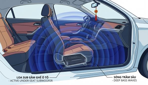 Độ âm thanh xe hơi chuyên nghiệp với loa sub, loa cánh và amply DSP
