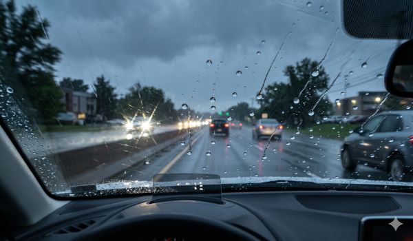 Hiệu ứng lá sen trên kính lái ô tô sau khi được phủ Nano chuyên dụng